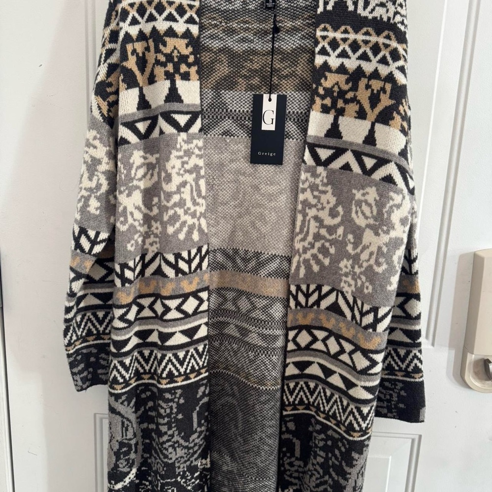 Stylish Geometric Open Front Cardigan